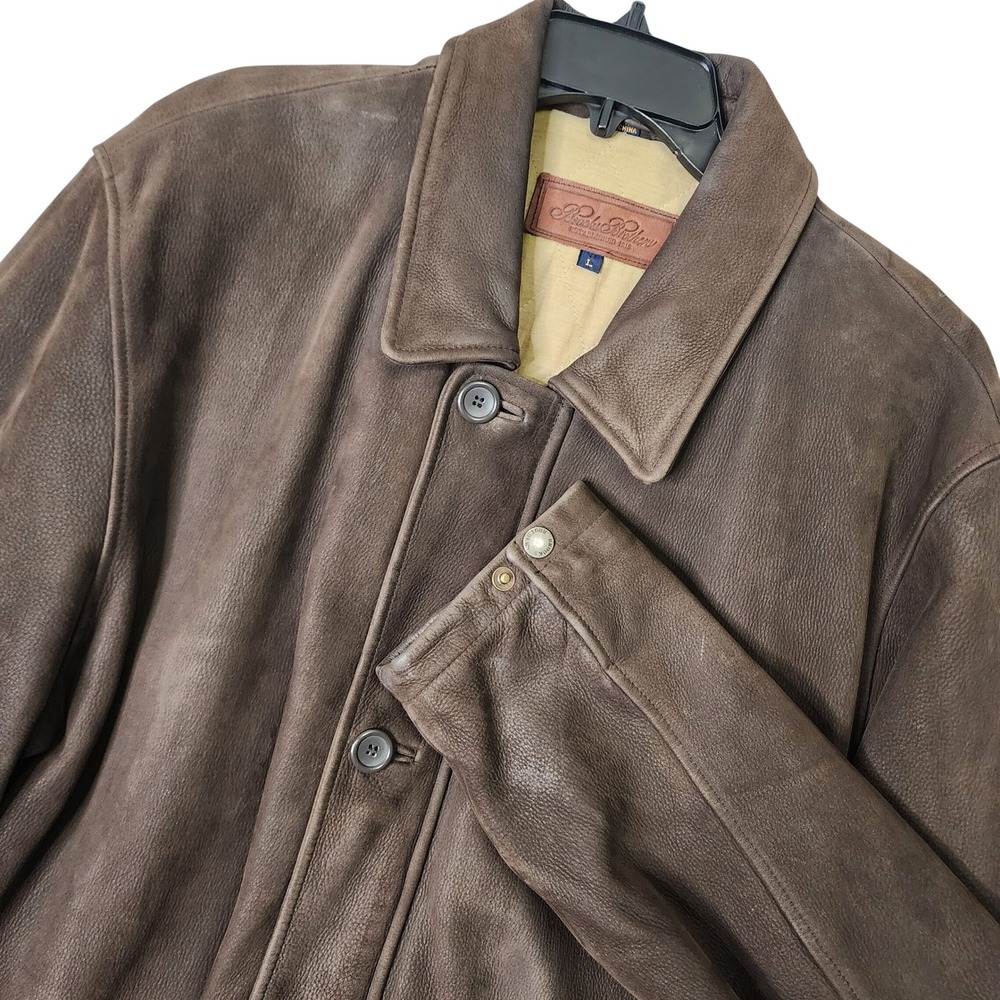 Brooks Brothers Leather Barn Coat Brown Field Jacket Quilted Lining L Classic